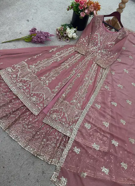 SR 1681 Crunchy Silk Heavy Embroidery Work Top With Sharara Dupatta Online Wholesale